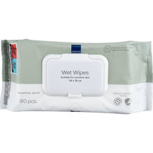 A pack of 80 Abena Re-Seller GmbH moist care wipes (18x20 cm, white) with a resealable lid; fragrance-free, pH 4-6, dermatologically tested - ideal for gentle cleaning on the go.