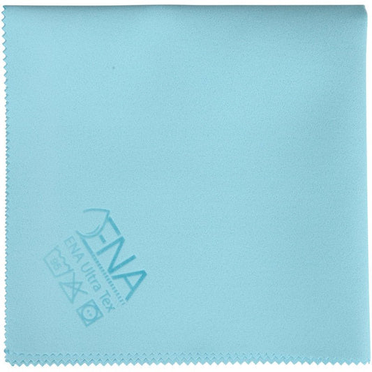 A light blue ENA Ultra Tex PU cloth (38x37 cm) from Abena Re-Seller GmbH with a serrated edge, care symbols, and the inscription "FNA Ultra Tex" at the bottom left - perfect for streak-free cleaning.
