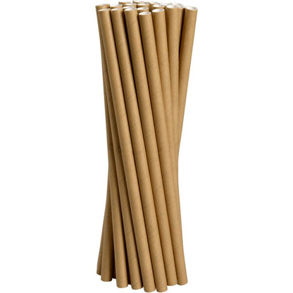 The Jumbo Paper Straws, Brown by Abena Re-Seller GmbH stand upright and slightly fanned out, making the white inner surfaces visible at the top ends.