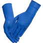 A pair of blue Thor Ultra Grip Long nitrile gloves from Abena Re-Seller GmbH, 30 cm long with a textured surface, shown worn on hands with palms facing each other.