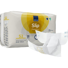 A pack of ABENA Slip Premium from Abena Re-Seller GmbH, size small (28 pieces), with visible branding and an unfolded slip next to the pack.
