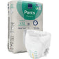 A pack of ABENA Pants Junior Premium, size XS2 from Abena Re-Seller GmbH is shown with an unfolded diaper in the foreground. The beige pack with green and blue accents contains 18 pieces of X-small.