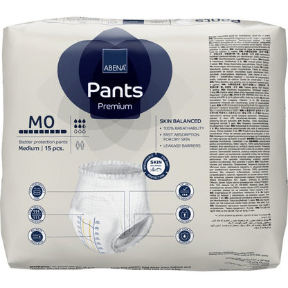 A pack of ABENA Pants Premium M from Abena Re-Seller GmbH (15 pieces) offers high absorbency, 100% breathability, quick absorption, and skin-friendly material.