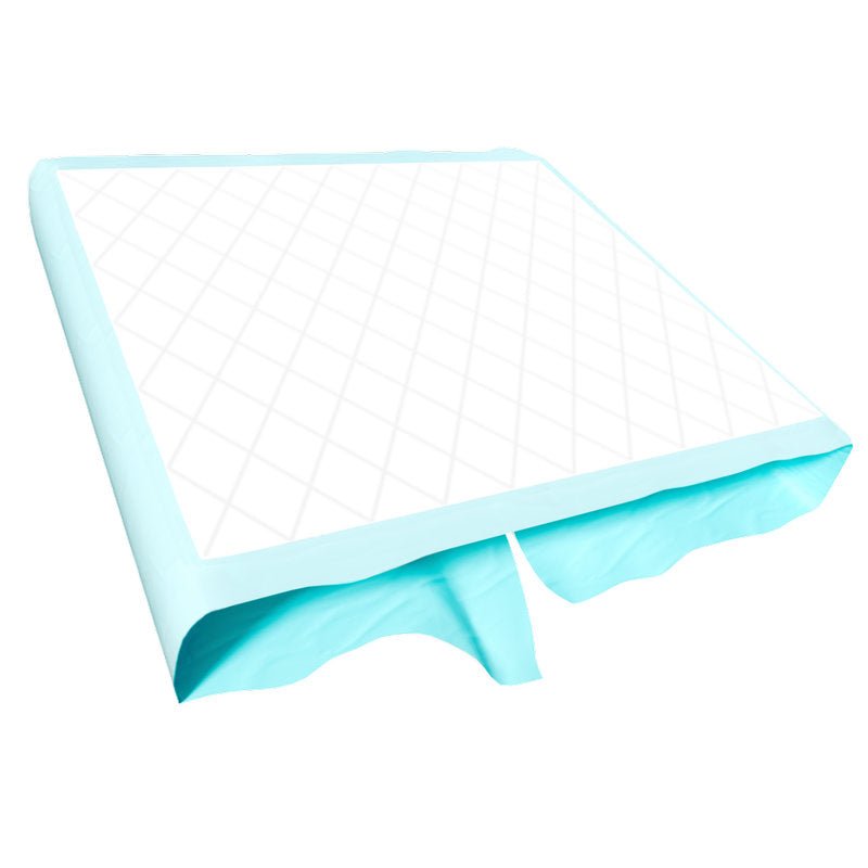 The disposable underpad Abena Re-Seller GmbH disposable underpad Abri-Soft Superdry (80x180 cm, pack of 30 pieces) is depicted with a white quilted surface and a blue plastic back, partially folded to show the protective layers for incontinence care.