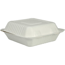 A sealed, white menu box made of bagasse (22.3 x 20.1 x 7.7 cm) from Abena Re-Seller GmbH is shown against a plain white background. Packaging unit: 50 pieces.