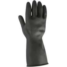 A single Thor Black Heavy Duty household latex glove from Abena Re-Seller GmbH is shown upright, with the palm and textured grip facing forward. The unused black glove extends beyond the wrist.