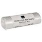 A roll of transparent garbage bags 60 L (630x740 mm, 5.5 my HDPE, 50 bags/roll) from Abena Re-Seller GmbH with a white label containing the product information.
