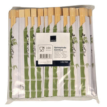 A plastic-wrapped package containing 100 Abena Re-Seller GmbH chopsticks, made of bamboo, individually wrapped. Each chopstick is wrapped in white paper with green bamboo motifs; a labeled sticker is visible on the front. Perfect for Asian dishes.