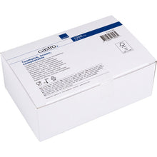 A white cardboard box with the label "Toothpicks, 65 mm, Unpacked, Wood | Pack (1000 pieces)" from Abena Re-Seller GmbH with product information, symbols, and a barcode on a blue and white label.