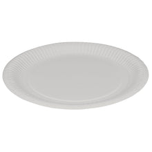 A white paper plate, flat, 23 cm in diameter, from Abena Re-Seller GmbH (pack of 50), is shown against a white background—eco-friendly and ideal for any occasion.