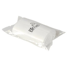A transparent plastic packaging from Abena Re-Seller GmbH contains a roll of 20 white Bin Line bags 20 L (385x775 mm, 10 my LLDPE), which are sealed in the packaging and depicted on a plain white background.