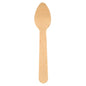 The 11-cm-long wooden coffee spoon from Abena Re-Seller GmbH (pack of 100) stands out for its simple design; it is eco-friendly and biodegradable, and was photographed against a white background.