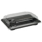 The Abena Re-Seller GmbH Sushi-to-go Combo Pack with black base and transparent hinged lid is ideal for packaging and presenting fresh sushi, cakes, or pastries, keeping them visible and protected during transport.