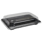 The Abena Re-Seller GmbH Sushi-to-go Combo Pack is a black, rectangular plastic bowl with a transparent lid, ideal for packaging and presenting fresh sushi or other takeaway foods.
