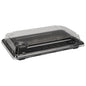 The Abena Re-Seller GmbH Sushi-to-go Combo Pack is a rectangular clamshell container with a black base and transparent lid, perfect for presenting and transporting fresh sushi or desserts.