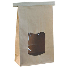 The resealable bag with a window from Abena Re-Seller GmbH, made of brown paper, stands upright against a white background—ideal for an attractive product presentation thanks to its rectangular window and fold-over closure.