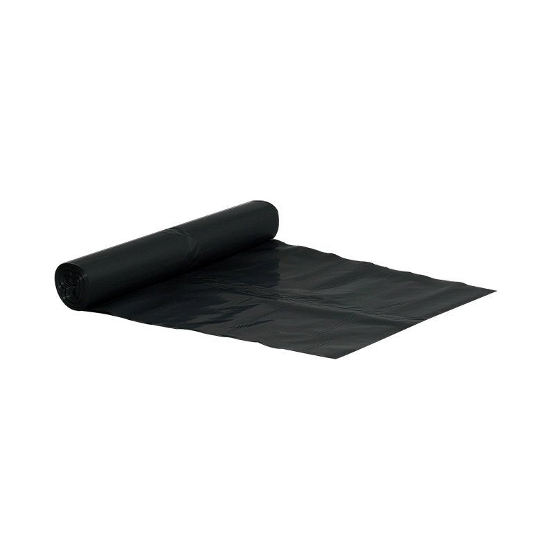 A roll of Abena Re-Seller GmbH garbage bags 120 L (700x1100 mm, 55 my LDPE, black, roll with 10 bags) is partially unrolled on a white surface.
