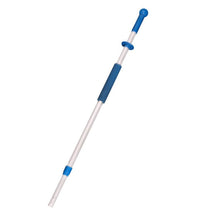 The Abena Re-Seller GmbH Telescopic Aluminum Handle, Ergo Globe (100-180 cm) is a white, extendable handle with an ergonomic grip and blue plastic parts for easy attachment of cleaning or pool tools. Available in boxes of 25 pieces.