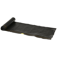A roll of Abena Re-Seller GmbH garbage bags 120 L, with drawstring, 700x1010mm 55 my black (10 bags/roll), with partial unrolling on a white background - ideal for heavy-duty waste disposal.