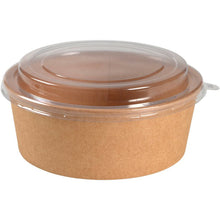 A 1,100-ml bowl, 18.7 cm in diameter, made of kraft paper/PE, brown, by Abena Re-Seller GmbH, with a clear plastic lid, set against a white background—ideal for storing food or taking with you; available in packs of 50.