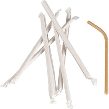 A pack (250 pieces) of 24 cm long, individually wrapped brown paper drinking straws (ø 6 mm) from Abena Re-Seller GmbH lies on a white background.