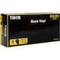 A box of Thor Black Vinyl, Vitrile Blend, Powder-Free from Abena Re-Seller GmbH, size S (6-7), contains 100 powder-free disposable gloves in black and yellow packaging.