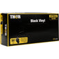 A black-yellow box with the inscription "Thor Black Vinyl, Vitrile Blend, Powder-Free" from Abena Re-Seller GmbH contains 100 medium-sized, powder-free disposable gloves. The packaging shows the Vitrile blend and contains size information and product images.