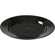 The Abena Re-Seller GmbH Reusable Plate, Black: a round, glossy black reusable plate with subtle white speckles—an eco-friendly alternative for your table, shown from a slightly elevated angle against a white background.