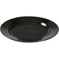 The Abena Re-Seller GmbH reusable plate, black: a round, glossy black reusable plate with subtle white speckles - an eco-friendly alternative for your table, depicted from a slightly elevated angle on a white background.