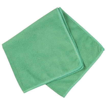 A folded light green microfiber cloth ENA Standard (40x40 cm) by Abena Re-Seller GmbH with neatly stitched edges is presented against a white background.