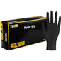 A black box with the inscription "Thor Power Grip, Black" from Abena Re-Seller GmbH shows XL nitrile gloves for strength training or weightlifting. An upright glove stands next to the box, which contains 50 powder-free gloves.