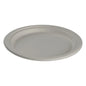 The plate, Bagasse, White by Abena Re-Seller GmbH is a round, biodegradable plate made from bagasse with a flat edge and eco-friendly design - presented here on a white background.