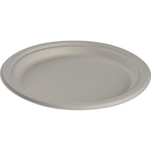 A simple, round plate—Bagasse, White, by Abena Re-Seller GmbH—is pictured against a white background. This biodegradable disposable plate, made from compostable material, is an eco-friendly choice for any occasion.