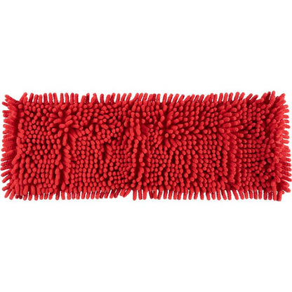 The Abena Re-Seller GmbH microfiber mop ENA Chenille is a rectangular red mop with dense, noodle-like microfiber strands for effective cleaning on a white background.
