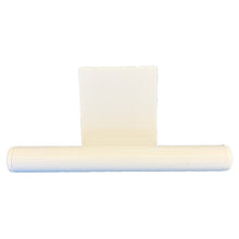 A white cylindrical suspension for Sækko Boy waste containers from Abena Re-Seller GmbH, with a flat, rectangular back, stands on a white background and serves as an environmentally friendly mounting (cardboard, 100 packs).