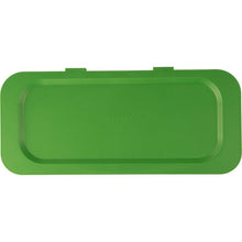 A green rectangular plastic lid with rounded corners and two tabs, designed as a lid for Sækko Boy waste container from Abena Re-Seller GmbH. "ABENA" is embossed in the middle.