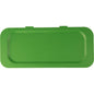 A green rectangular plastic lid with rounded corners and two tabs, designed as a lid for Sækko Boy waste container from Abena Re-Seller GmbH. "ABENA" is embossed in the middle.