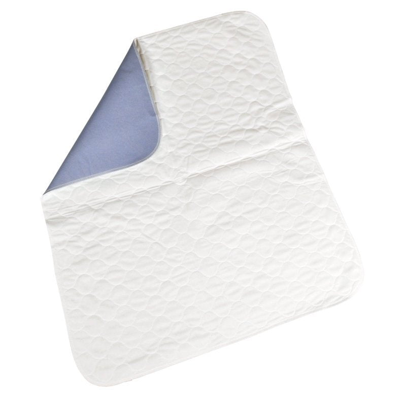 The Abena Re-Seller GmbH washable pad (90x85 cm, light blue) is partially folded to reveal the quilted white top and the light blue waterproof bottom. The box contains 30 packs.