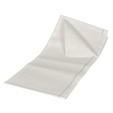 The protective sheet from Abena Re-Seller GmbH is a white, absorbent, PE-laminated pad (80x170 cm, 48 threads) with faint blue lines that offers enhanced medical protection. The package contains 25 sheets.