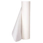 A large roll Abena Re-Seller GmbH couch rolls perforated, 2-ply, 50 cm x 50 m, white (box with 9 packs), unrolled with one edge, stands vertically in front of a plain white background.