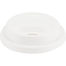 A white PP lid for coffee cups from Abena Re-Seller GmbH with a small oval drinking slit, viewed from above, on a plain white background.