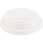 A white PP lid for coffee cups by Abena Re-Seller GmbH with a small oval drinking slit, seen from above, on a plain white background.