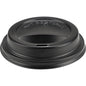 The Abena Re-Seller GmbH lid for coffee cups, PP is a black plastic lid with a raised edge, drinking slit and "HOT CONTENTS" embossing - ideal as a coffee cup lid for disposable cups.