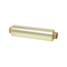 A clear Abena Re-Seller GmbH cling film, PE, non-perforated, 12 my roll with cardboard sleeves at each end, ideal for food packaging, depicted on a white background.