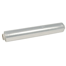 A roll of Abena Re-Seller GmbH cling film, PE, unperforated, loose rolls with a visible cardboard core, is partially unrolled on a solid white background—ideal for storing food.