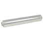 A roll of Abena Re-Seller GmbH cling film, PE, unperforated, loose rolls with a visible cardboard core, is partially unrolled on a solid white background—ideal for storing food.