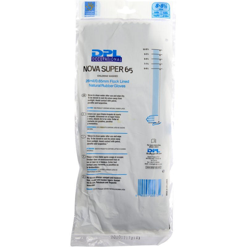 A package of Abena Re-Seller GmbH household gloves latex, black, size 8-8½, with product information and instructions printed in blue and black text on the front.