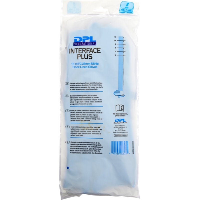 A transparent packaging labeled "Household Nitrile Gloves, Blue" from Abena Re-Seller GmbH contains blue nitrile gloves. The packaging includes product details and instructions for use of these latex-free household gloves.