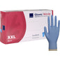 A box labeled "Nitrile Gloves Excellent, Powder-Free, Blue" from Abena Re-Seller GmbH is pictured, next to it a blue glove on a mannequin hand.