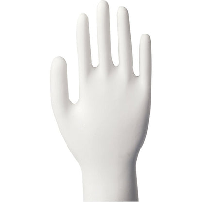 A transparent mannequin hand with slightly spread fingers displays Abena Re-Seller GmbH Vinyl Gloves Classic, powder-free-the ideal disposable gloves-against a white background.